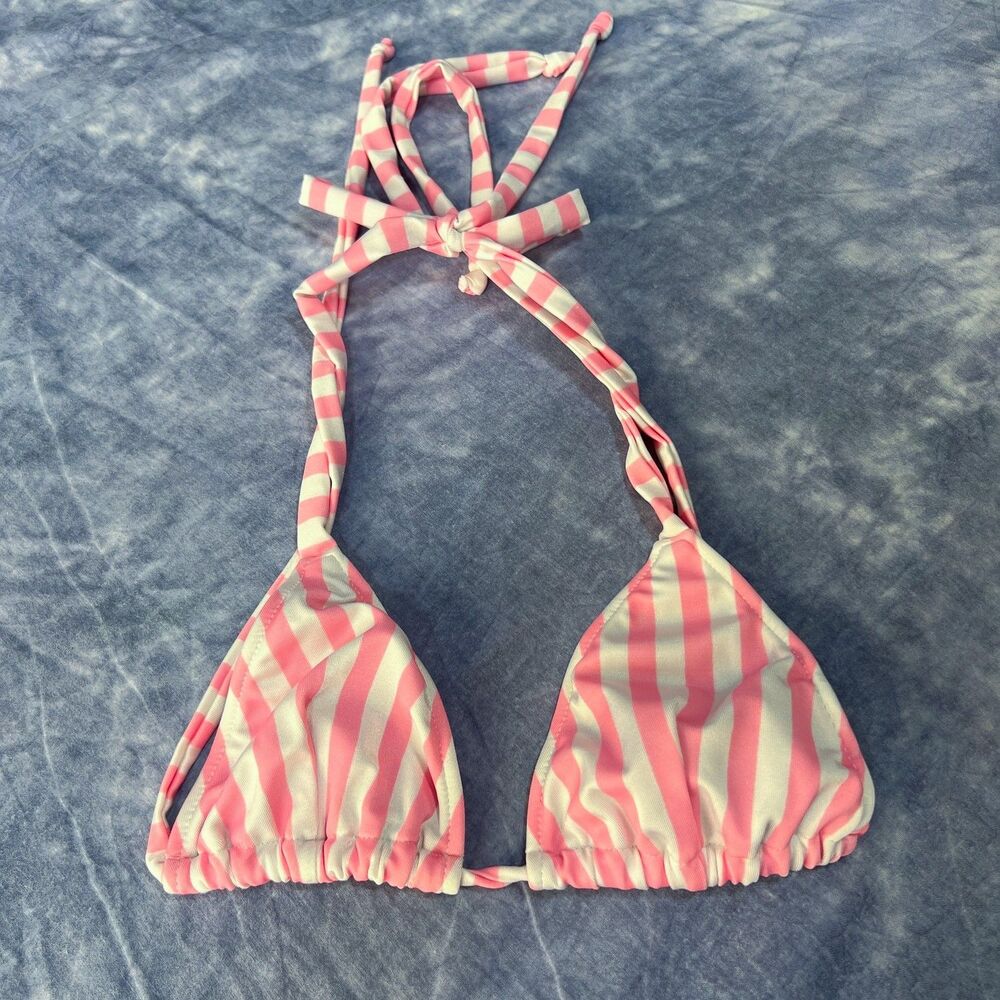 J. Valentine Y2K Vintage Pink and White Triangle Bikini Top One Size
